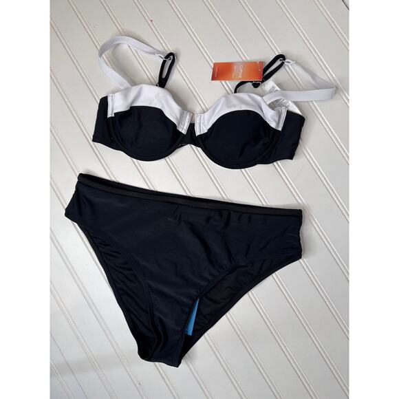 NWT Cupshe Two Peace Swimsuit Bikini Black Cheeky Bathingsuit Beach BUNDLE Sze M - Picture 2 of 5